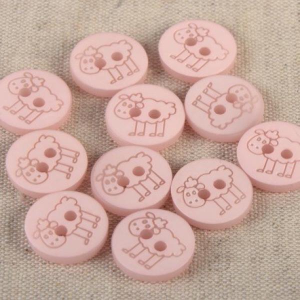Kunststoffknopf in Babyrosa mit Schafmotiv, 15 mm Durchmesser